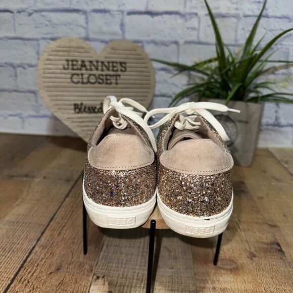 Old Navy Court Sneakers S/480544-01 Womens Size 8 M PINK Glitter/Taupe Canvas - Picture 5 of 11